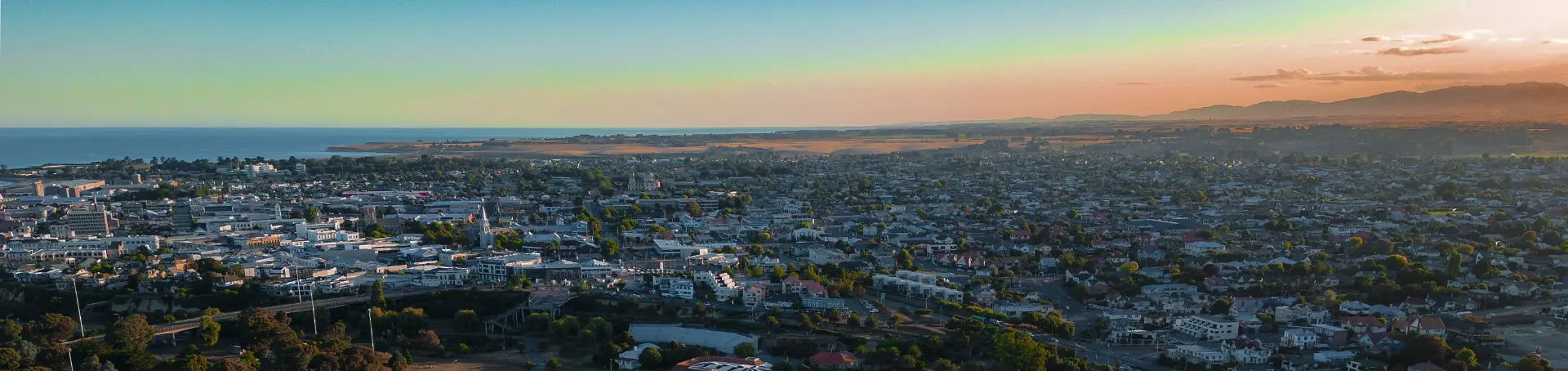 Aerial view of Timaru and South Canterbury coastline